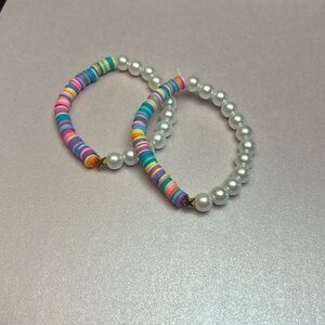 2 pack star and pearl clay bead rainbow pastel bracelets HANDMADE